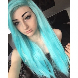 Long Straight Black To Turquoise 24